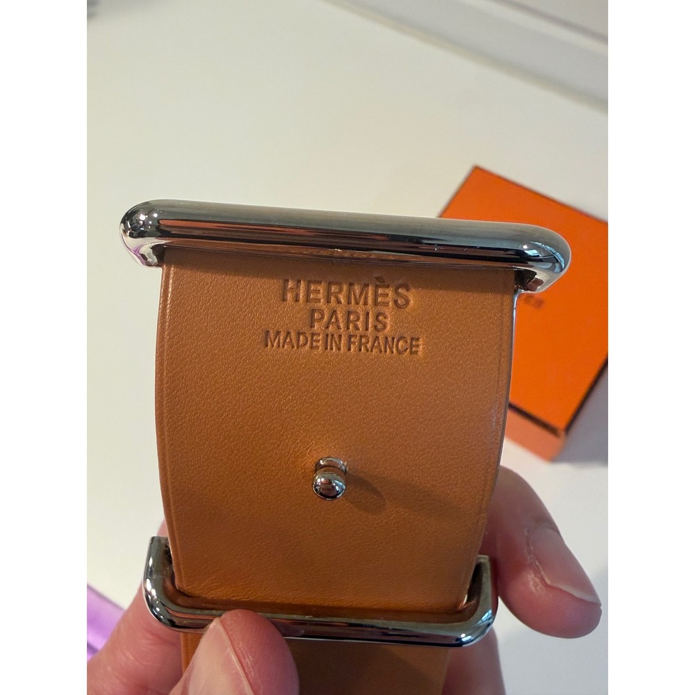 Hermes Etriviere Leather Cuff Bracelet Barenia Tan Gold Palladium Hardware Box - Picture 5 of 6